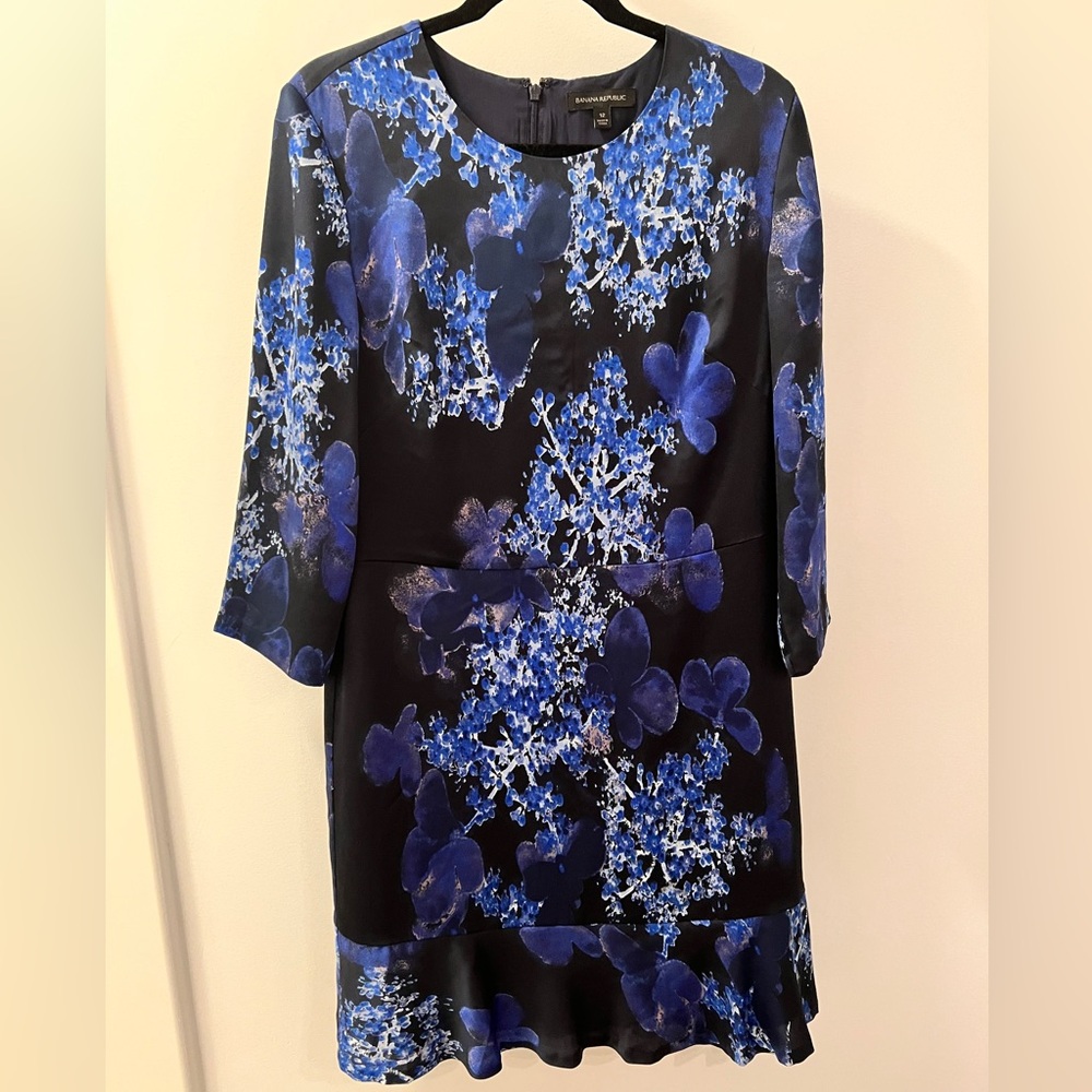 Banana Republic Floral Print Dress Black Blue Women’s Size 12 NWOT
